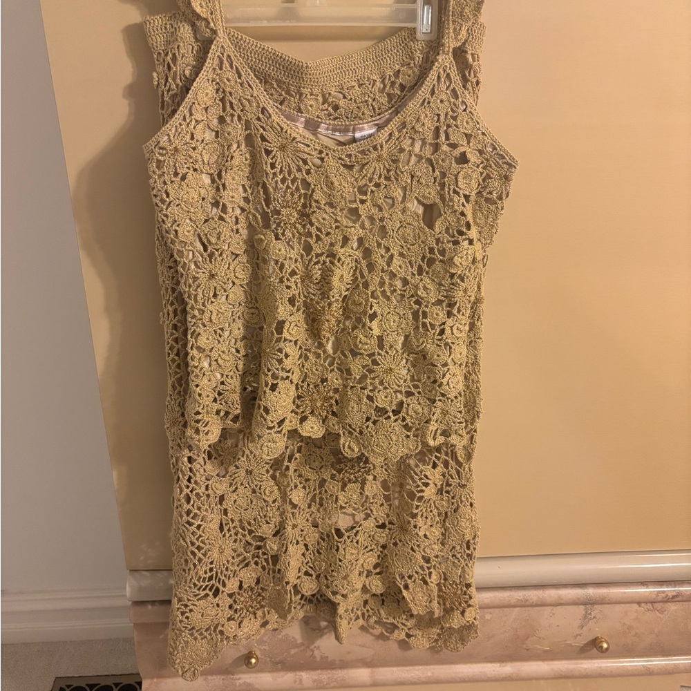 Gold Crochet Tiered Tank Top & Matching Skirt.
